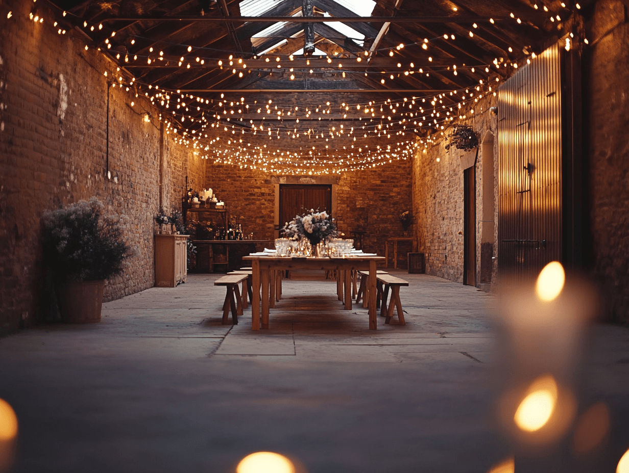 Wedding barn venue with dining table